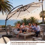 Costway Ombrellone da esterno 3x3 m con 8 stecche metalliche resistenti e 4 sacchi di sabbia, Ombrellone da spiaggia rotazione 360° Beige - immagine 8
