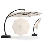 Costway Ombrellone da esterno 3x3 m con 8 stecche metalliche resistenti e 4 sacchi di sabbia, Ombrellone da spiaggia rotazione 360° Beige