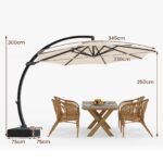 Costway Ombrellone da esterno 3x3 m con 8 stecche metalliche resistenti e 4 sacchi di sabbia, Ombrellone da spiaggia rotazione 360° Beige - immagine 5