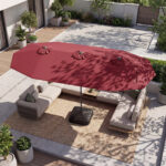 Costway Ombrellone da esterno rettangolare con maniglia a manovella scorrevole 12 stecche resistenti e 2 sacchi di sabbia, Ombrellone doppio da giardino Rosso - immagine 4