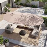 Costway Ombrellone da esterno rettangolare con maniglia a manovella scorrevole 12 stecche resistenti e 2 sacchi di sabbia, Ombrellone doppio da giardino Marrone - immagine 4
