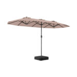 Costway Ombrellone da esterno rettangolare con maniglia a manovella scorrevole 12 stecche resistenti e 2 sacchi di sabbia, Ombrellone doppio da giardino Marrone