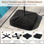 Costway Ombrellone da esterno rettangolare con maniglia a manovella scorrevole 12 stecche resistenti e 2 sacchi di sabbia, Ombrellone doppio da giardino Marrone - immagine 9