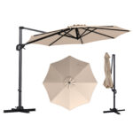Costway Ombrellone da giardino 300 cm con 15 stecche base tetto ventilato manovella e pedale, Ombrellone girevole e inclinabile Beige