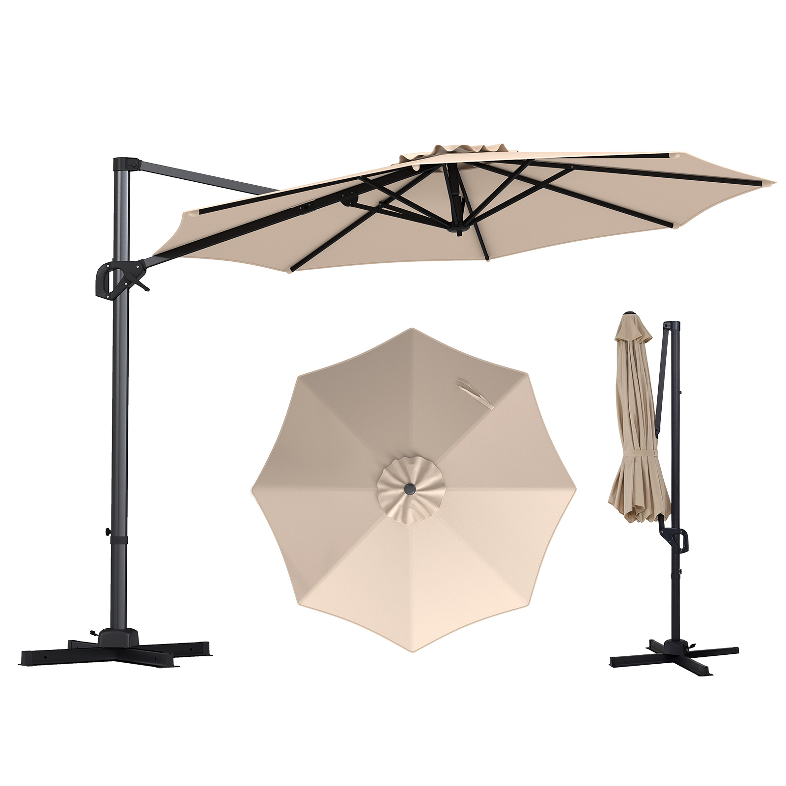 Ombrellone-da-giardino-300-cm-con-15-stecche-base-tetto-ventilato-manovella-e-pedale-mediaId105133924-1782118146.jpg Costway Ombrellone da giardino 300 cm con 15 stecche base tetto ventilato manovella e pedale, Ombrellone girevole e inclinabile Beige - immagine 1