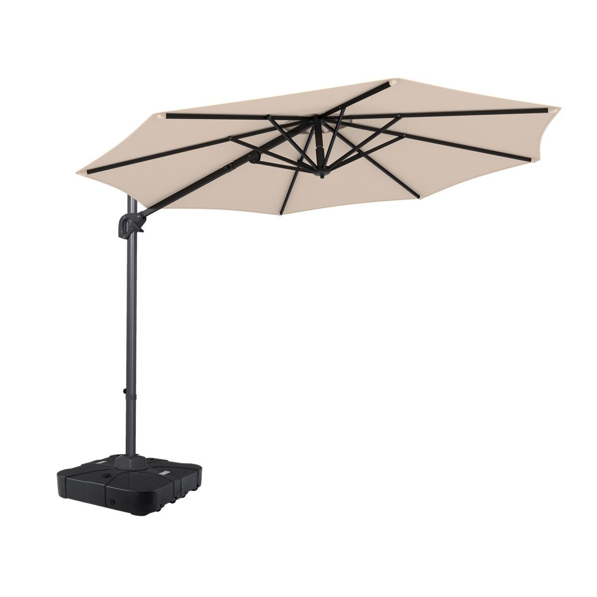 Costway Ombrellone da giardino 300 cm con 15 stecche base tetto ventilato manovella e pedale, Ombrellone girevole e inclinabile Beige - immagine 2