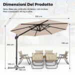 Costway Ombrellone da giardino 300 cm con 15 stecche base tetto ventilato manovella e pedale, Ombrellone girevole e inclinabile Beige - immagine 3