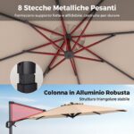 Costway Ombrellone da giardino 300 cm con 15 stecche base tetto ventilato manovella e pedale, Ombrellone girevole e inclinabile Beige - immagine 4