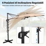 Costway Ombrellone da giardino 300 cm con 15 stecche base tetto ventilato manovella e pedale, Ombrellone girevole e inclinabile Beige - immagine 5