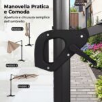 Costway Ombrellone da giardino 300 cm con 15 stecche base tetto ventilato manovella e pedale, Ombrellone girevole e inclinabile Beige - immagine 6