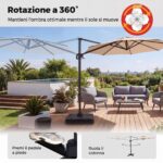 Costway Ombrellone da giardino 300 cm con 15 stecche base tetto ventilato manovella e pedale, Ombrellone girevole e inclinabile Beige - immagine 7