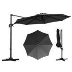 Costway Ombrellone da giardino 300 cm con 15 stecche base tetto ventilato manovella e pedale, Ombrellone girevole e inclinabile Grigio