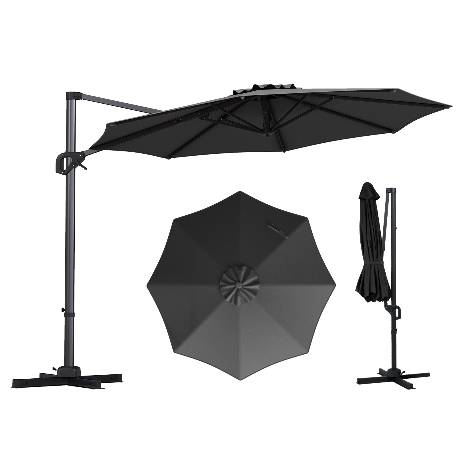 Ombrellone-da-giardino-300-cm-con-15-stecche-base-tetto-ventilato-manovella-e-pedale-mediaId105133945-1782118342.jpg Costway Ombrellone da giardino 300 cm con 15 stecche base tetto ventilato manovella e pedale, Ombrellone girevole e inclinabile Grigio - immagine 1