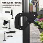 Costway Ombrellone da giardino 300 cm con 15 stecche base tetto ventilato manovella e pedale, Ombrellone girevole e inclinabile Grigio - immagine 6