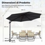 Costway Ombrellone da giardino 300 cm con 15 stecche base tetto ventilato manovella e pedale, Ombrellone girevole e inclinabile Grigio - immagine 3
