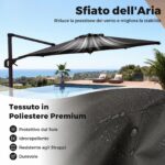 Costway Ombrellone da giardino 300 cm con 15 stecche base tetto ventilato manovella e pedale, Ombrellone girevole e inclinabile Grigio - immagine 8