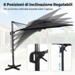 Costway Ombrellone da giardino 300 cm con 15 stecche base tetto ventilato manovella e pedale, Ombrellone girevole e inclinabile Grigio - immagine 5
