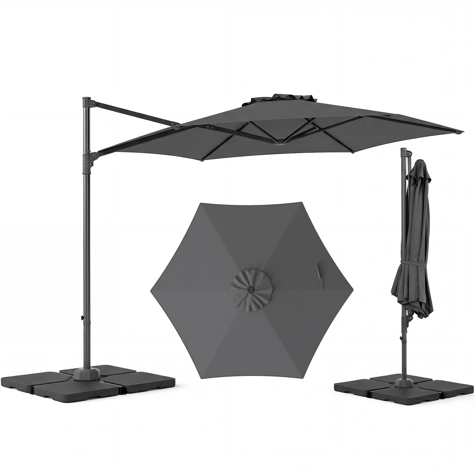 Ombrellone-da-giardino-300-cm-con-manovella-base-a-croce-e-sacco-di-sabbi-mediaId104442370-1782117669.jpg Costway Ombrellone da giardino 300 cm con manovella base a croce e sacco di sabbi, Ombrellone decentrato da esterno rotazione a 360° Grigio - immagine 1