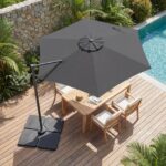 Costway Ombrellone da giardino 300 cm con manovella base a croce e sacco di sabbi, Ombrellone decentrato da esterno rotazione a 360° Grigio - immagine 3