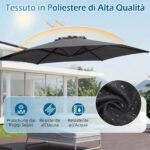 Costway Ombrellone da giardino 300 cm con manovella base a croce e sacco di sabbi, Ombrellone decentrato da esterno rotazione a 360° Grigio - immagine 9