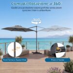 Costway Ombrellone da giardino 300 cm con manovella base a croce e sacco di sabbi, Ombrellone decentrato da esterno rotazione a 360° Grigio - immagine 10