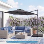 Costway Ombrellone da giardino 300 cm con manovella base a croce e sacco di sabbi, Ombrellone decentrato da esterno rotazione a 360° Grigio - immagine 11