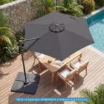 Costway Ombrellone da giardino 300 cm con manovella base a croce e sacco di sabbi, Ombrellone decentrato da esterno rotazione a 360° Grigio - immagine 13