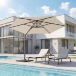 Costway Ombrellone da giardino 300 cm con manovella base a croce e sacco di sabbi, Ombrellone decentrato da esterno rotazione a 360° Beige - immagine 2