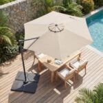 Costway Ombrellone da giardino 300 cm con manovella base a croce e sacco di sabbi, Ombrellone decentrato da esterno rotazione a 360° Beige - immagine 4