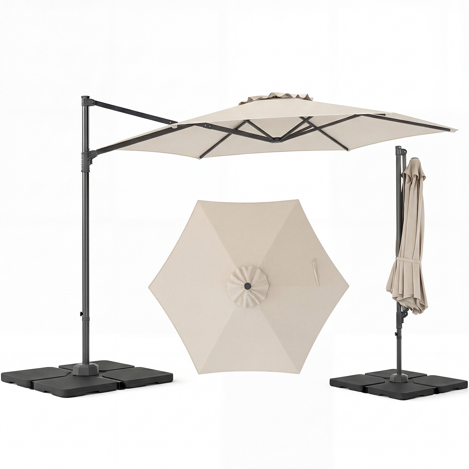 Ombrellone-da-giardino-300-cm-con-manovella-base-a-croce-e-sacco-di-sabbi-mediaId105158869-1783496152.jpg Costway Ombrellone da giardino 300 cm con manovella base a croce e sacco di sabbi, Ombrellone decentrato da esterno rotazione a 360° Beige - immagine 1
