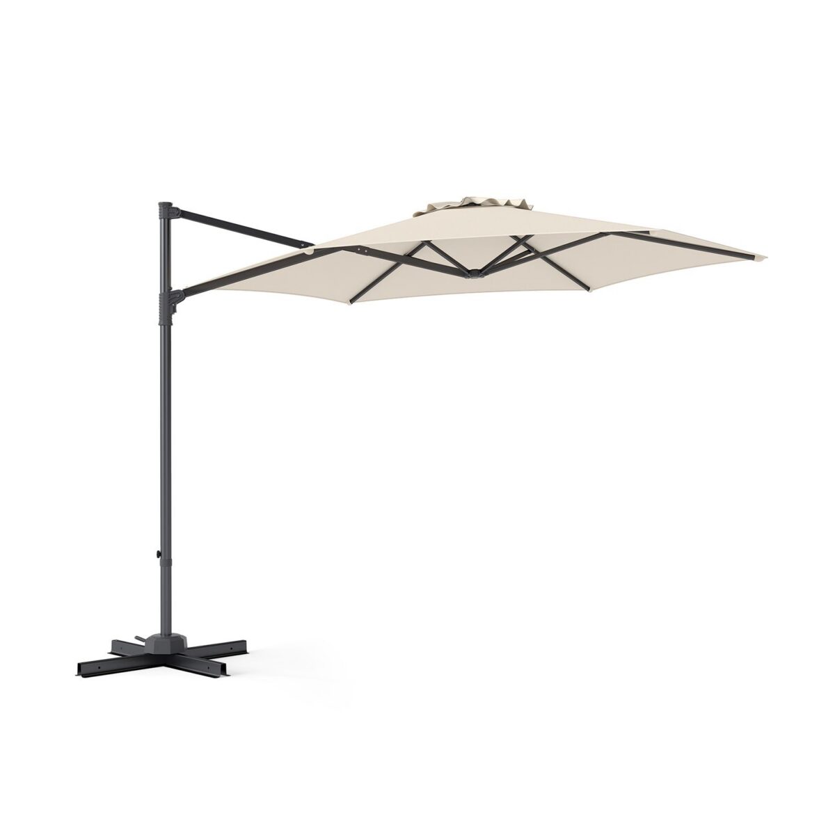Costway Ombrellone da giardino 300 cm con manovella base a croce e sacco di sabbi, Ombrellone decentrato da esterno rotazione a 360° Beige - immagine 6