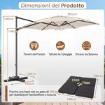 Costway Ombrellone da giardino 300 cm con manovella base a croce e sacco di sabbi, Ombrellone decentrato da esterno rotazione a 360° Beige - immagine 7