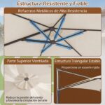 Costway Ombrellone da giardino 300 cm con manovella base a croce e sacco di sabbi, Ombrellone decentrato da esterno rotazione a 360° Beige - immagine 8