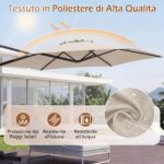 Costway Ombrellone da giardino 300 cm con manovella base a croce e sacco di sabbi, Ombrellone decentrato da esterno rotazione a 360° Beige - immagine 9