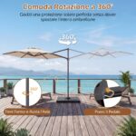 Costway Ombrellone da giardino 300 cm con manovella base a croce e sacco di sabbi, Ombrellone decentrato da esterno rotazione a 360° Beige - immagine 11