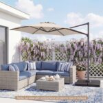 Costway Ombrellone da giardino 300 cm con manovella base a croce e sacco di sabbi, Ombrellone decentrato da esterno rotazione a 360° Beige - immagine 14