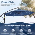 Costway Ombrellone da giardino a manovella da 3 m da esterno con 8 stecche, Base a croce e sacco di sabbi per giardino terrazzo Blu scuro - immagine 7