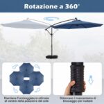 Costway Ombrellone da giardino a manovella da 3 m da esterno con 8 stecche, Base a croce e sacco di sabbi per giardino terrazzo Blu scuro - immagine 6
