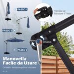 Costway Ombrellone da giardino a manovella da 3 m da esterno con 8 stecche, Base a croce e sacco di sabbi per giardino terrazzo Blu scuro - immagine 8