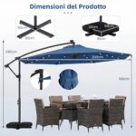 Costway Ombrellone da giardino a manovella da 3 m da esterno con 8 stecche, Base a croce e sacco di sabbi per giardino terrazzo Blu scuro - immagine 5