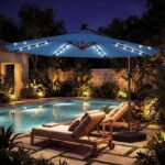 Costway Ombrellone da giardino a manovella da 3 m da esterno con 8 stecche, Base a croce e sacco di sabbi per giardino terrazzo Blu scuro - immagine 4