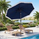 Costway Ombrellone da giardino con 8 costole palo in metallo manovella e parte superiore ventilata, Ombrellone da esterno inclinabile 30° Blu - immagine 8