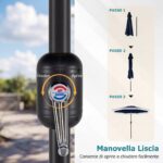 Costway Ombrellone da giardino con 8 costole palo in metallo manovella e parte superiore ventilata, Ombrellone da esterno inclinabile 30° Blu - immagine 4