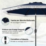 Costway Ombrellone da giardino con 8 costole palo in metallo manovella e parte superiore ventilata, Ombrellone da esterno inclinabile 30° Blu - immagine 7