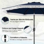 Costway Ombrellone da giardino con 8 costole palo in metallo manovella e parte superiore ventilata, Ombrellone da esterno inclinabile 30° Blu - immagine 3