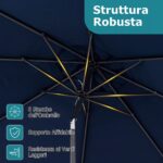 Costway Ombrellone da giardino con 8 costole palo in metallo manovella e parte superiore ventilata, Ombrellone da esterno inclinabile 30° Blu - immagine 5