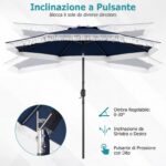 Costway Ombrellone da giardino con 8 costole palo in metallo manovella e parte superiore ventilata, Ombrellone da esterno inclinabile 30° Blu - immagine 9
