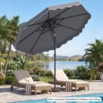 Costway Ombrellone da giardino con 8 costole palo in metallo, Ombrellone da esterno inclinabile 30° 3 x 2,6 m Grigio - immagine 9