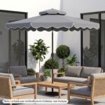 Costway Ombrellone da giardino con 8 costole palo in metallo, Ombrellone da esterno inclinabile 30° 3 x 2,6 m Grigio - immagine 11