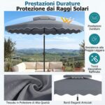 Costway Ombrellone da giardino con 8 costole palo in metallo, Ombrellone da esterno inclinabile 30° 3 x 2,6 m Grigio - immagine 7